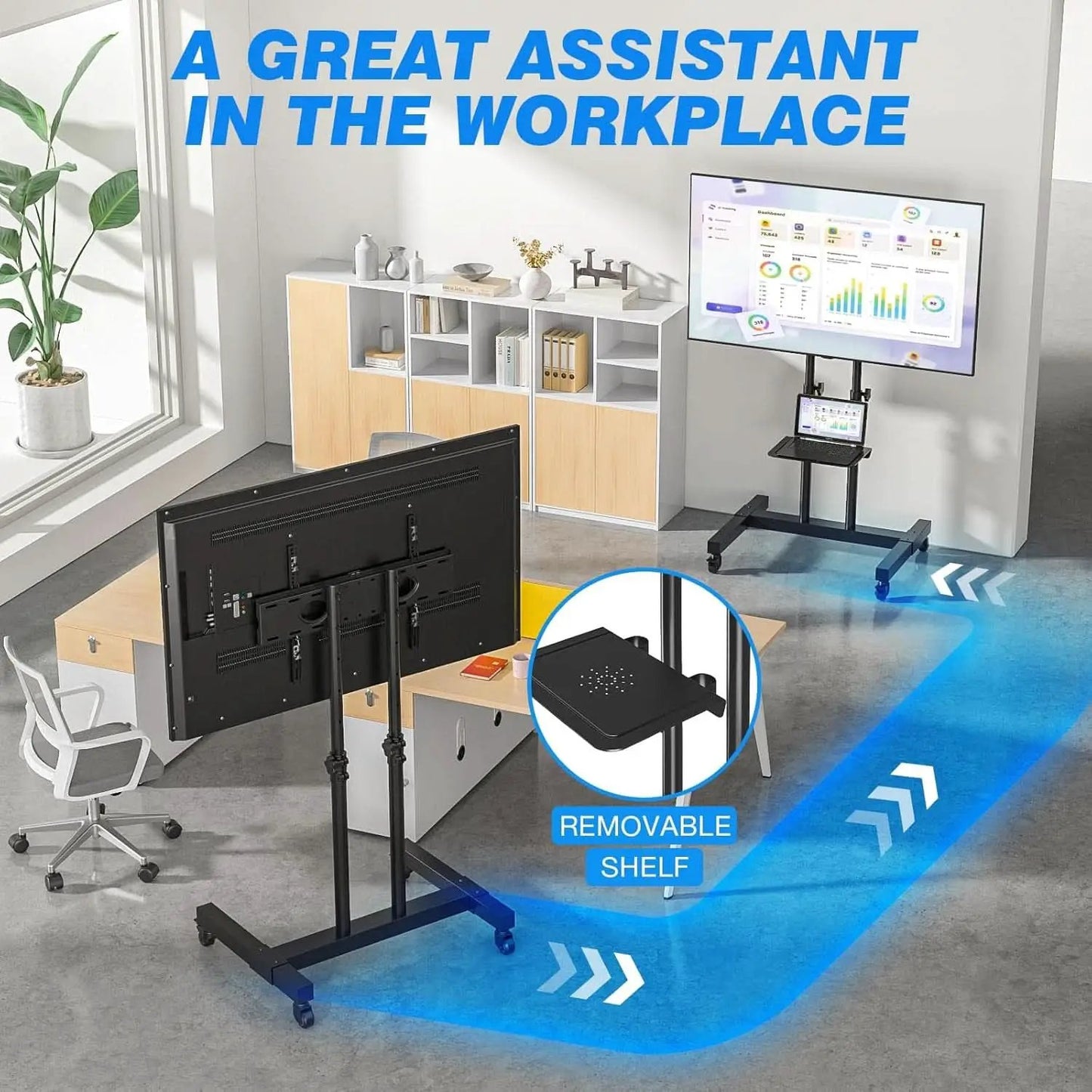 Height Adjustable Mobile TV Cart For 32 To 83 Inch Screens With Locking Wheels from PriceLows™