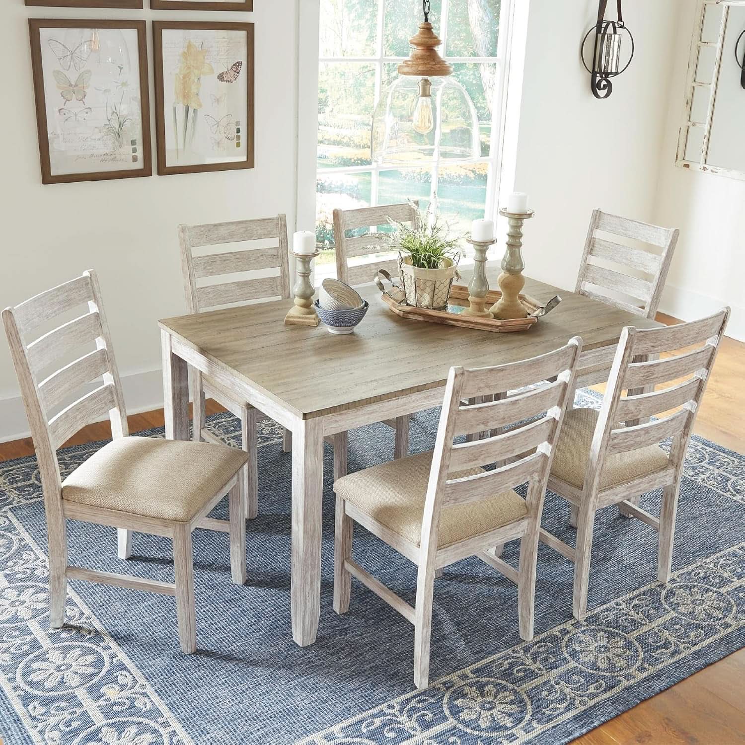 Seven Piece Weathered Whitewash Dining Set Collection from PriceLows™