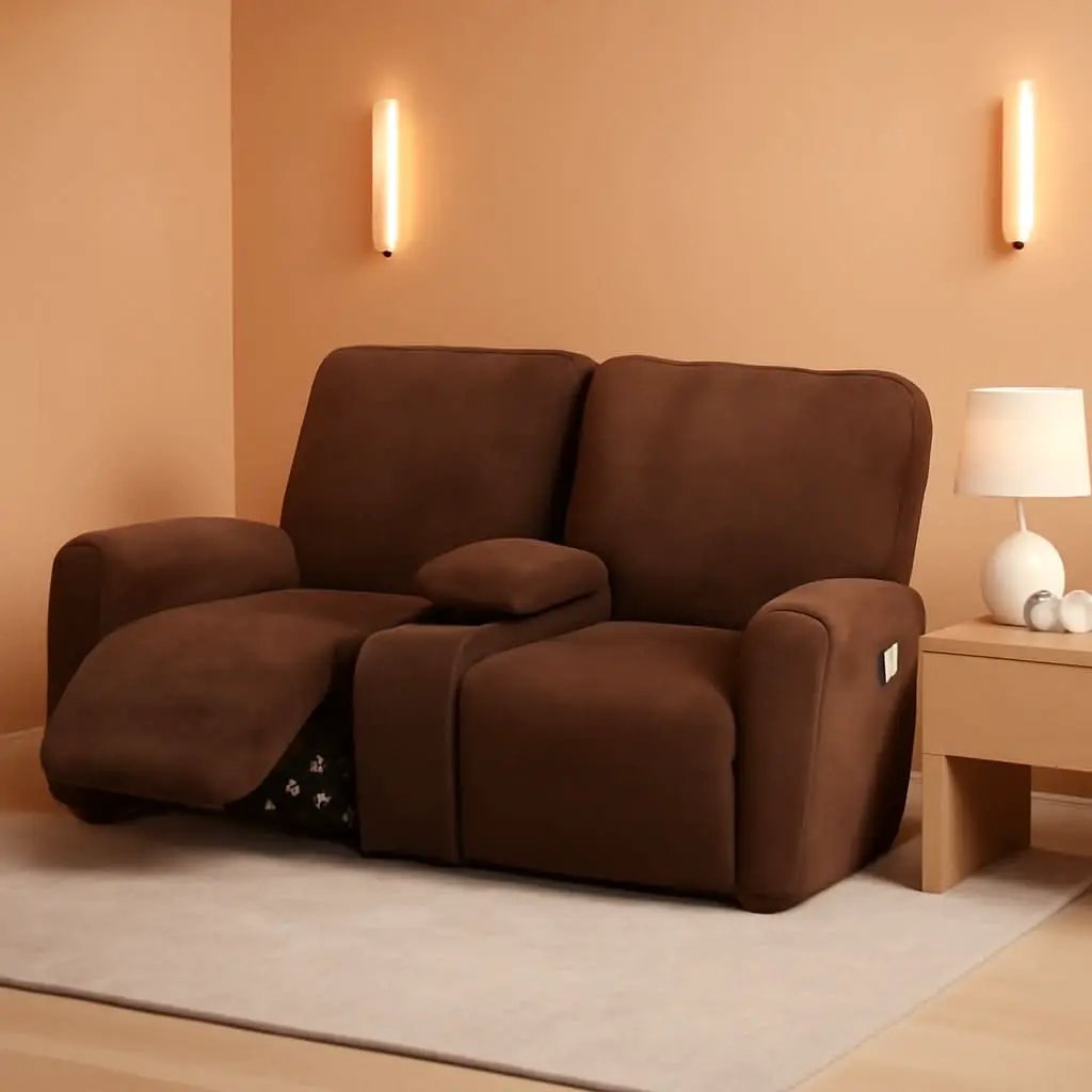 Velvet 8-Piece Reclining Loveseat Cover In Chocolate from PriceLows™