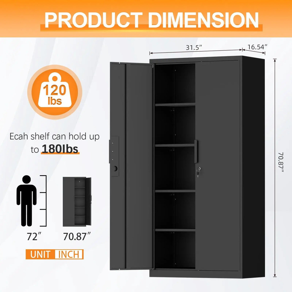 File Cabinet | Two Door | Four Adjustable Shelves | Heavy Duty Steel