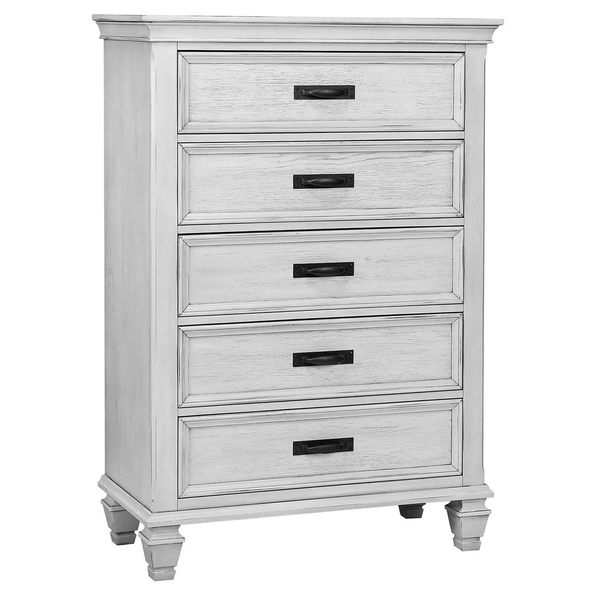 Franco 5-drawer Bedroom Chest Distressed | 36 x 17.5 x 52.25 in | 5-Drawer | White