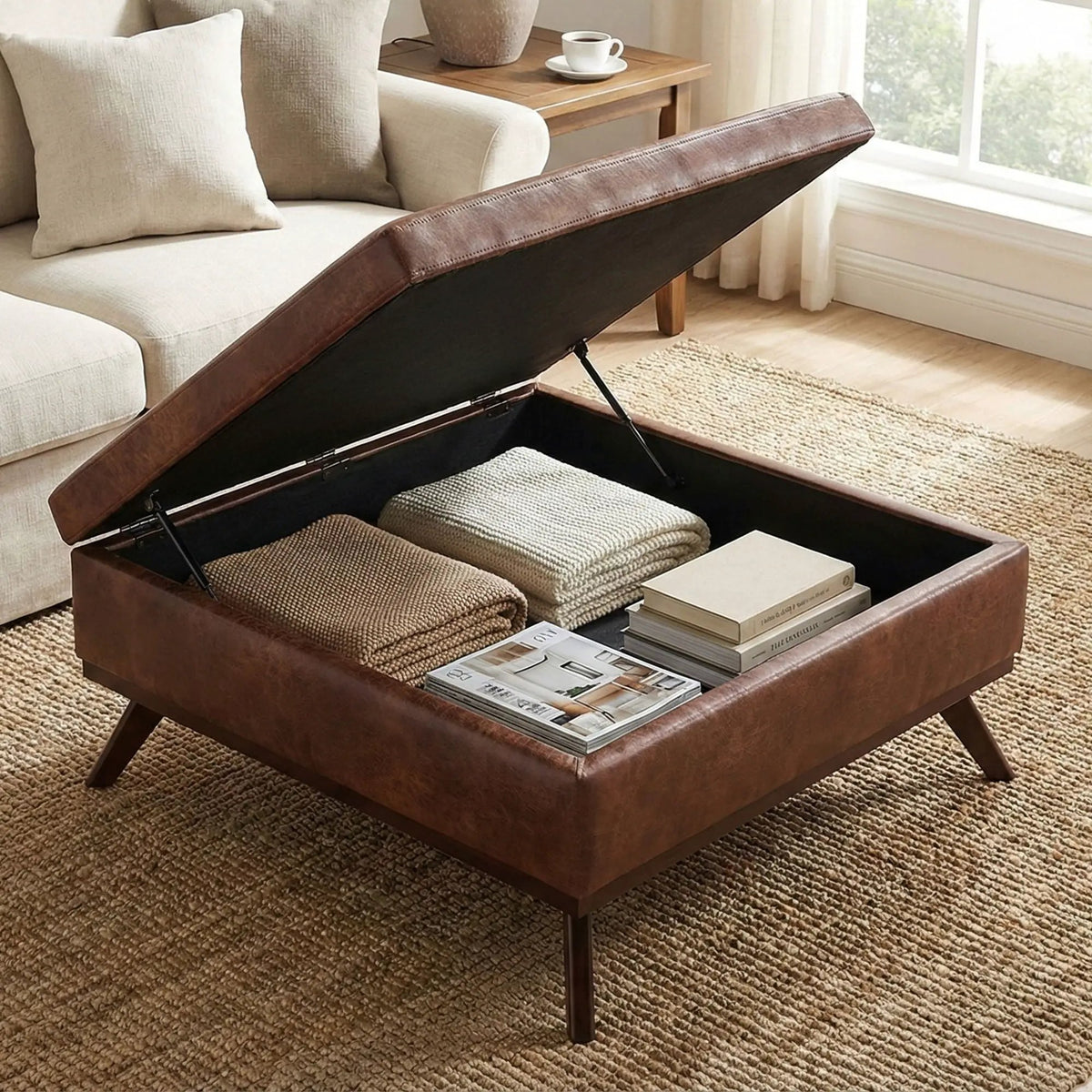 Owen Square Coffee Table Storage Ottoman | Hydraulic Lift-Up Lid | Multifunctional | 35.8 Inch Width