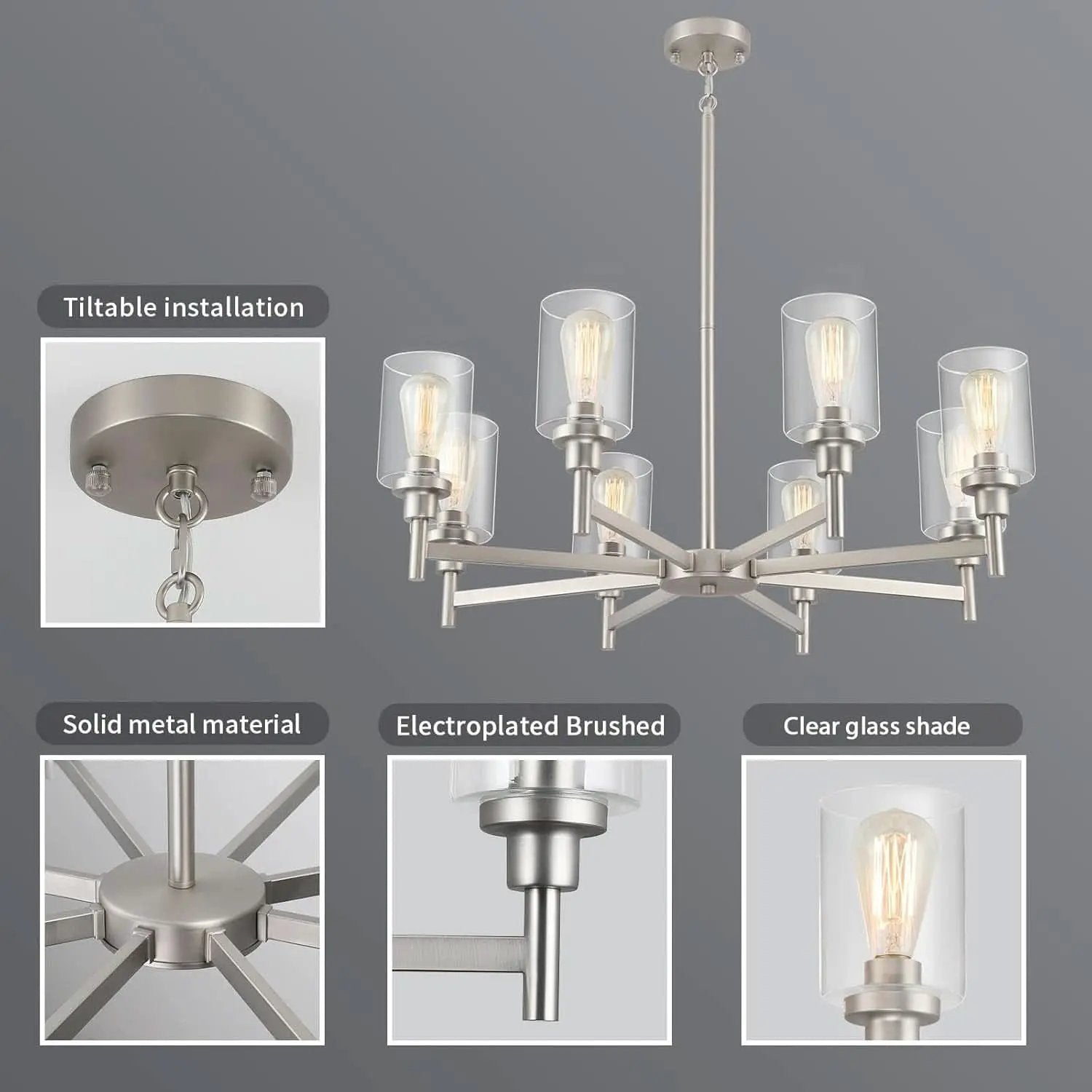 8-Light Brushed Nickel Chandelier For Dining Room Lighting from PriceLows™