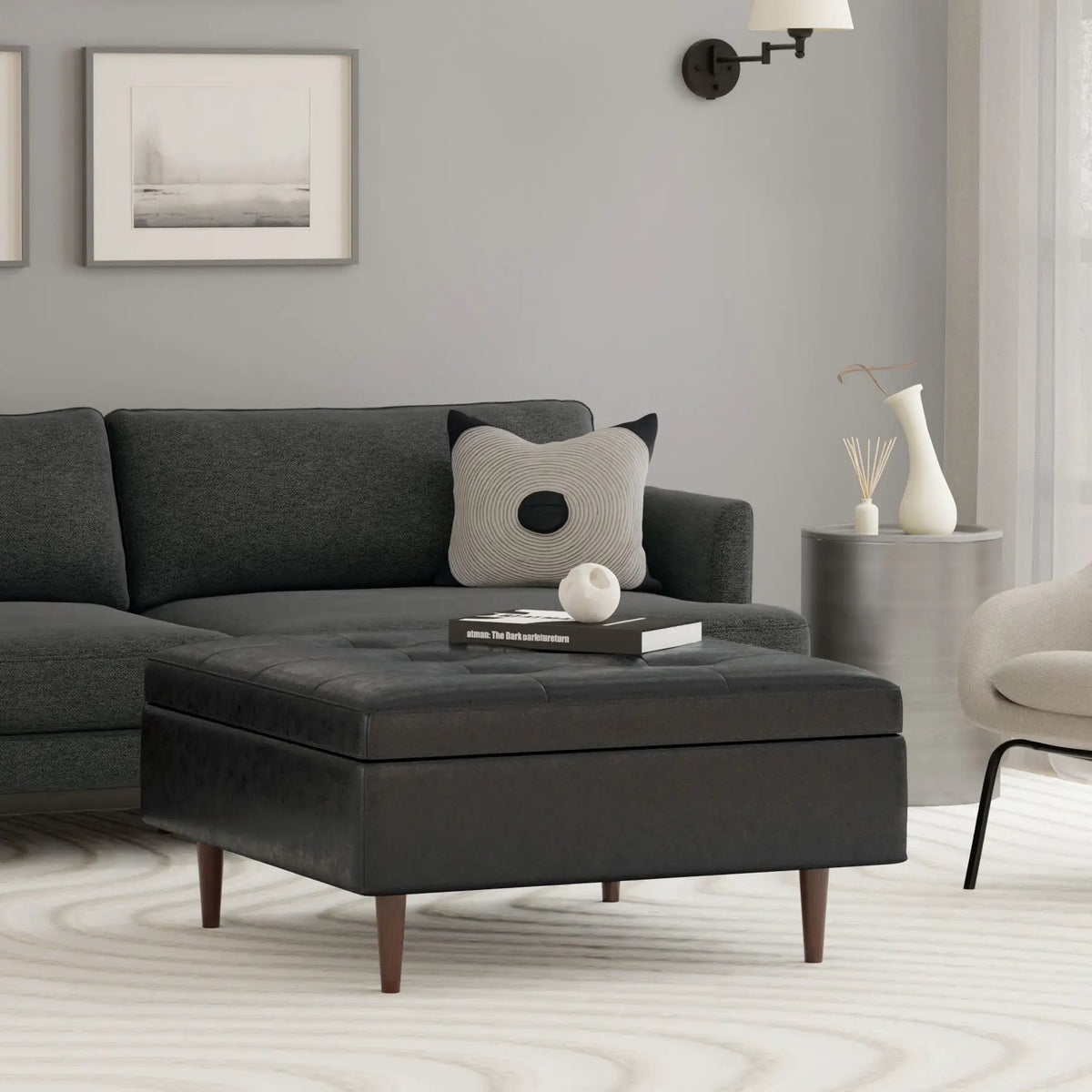 Shay Large Square Storage Ottoman | Coffee Table Design | Hydraulic Lift-Up Lid | Mid-Century Style