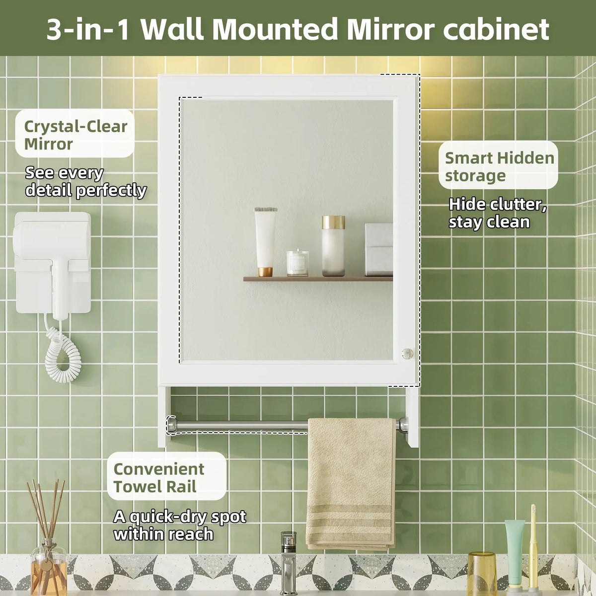 Bathroom Mirror Cabinet | Soft Close Door | Adjustable Shelf | White