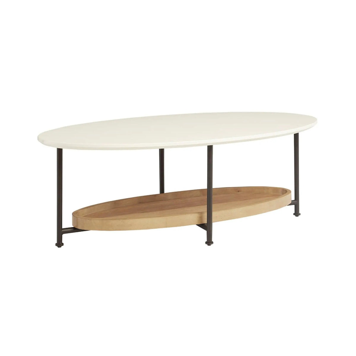 Oval Coffee Table | White And Natural | White MDF Top | Black Metal Legs
