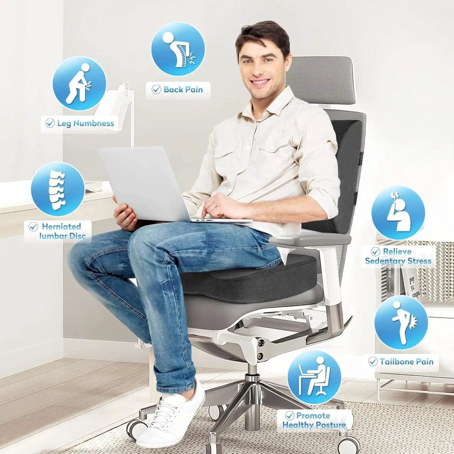 Ergonomic Memory Foam Seat Cushion Grey For Office Chair from PriceLows™