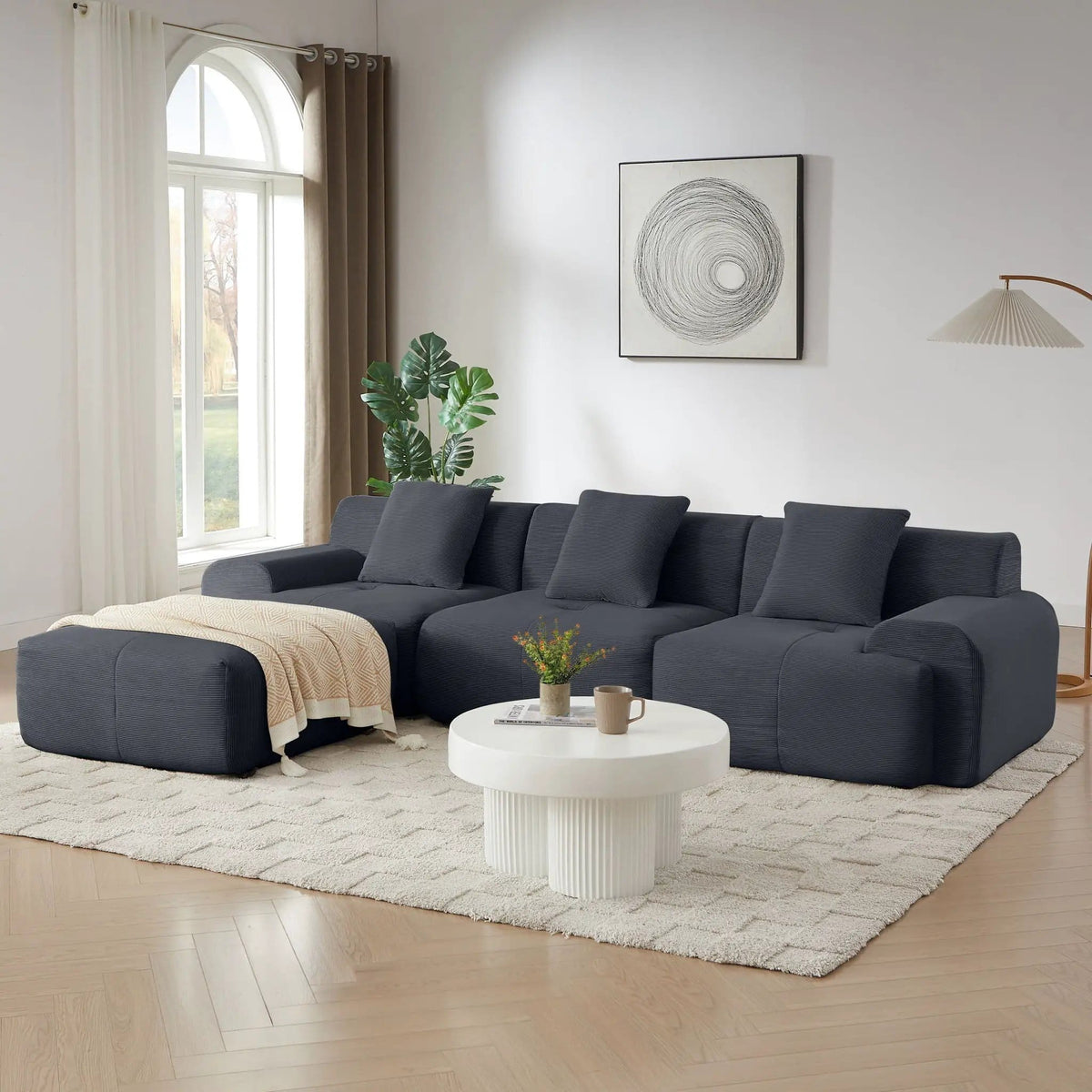L Shaped Modular Sectional Sofa And Movable Ottoman 2 Piece Living Room Set | 113 x 73.6 x 26.8 in | Fabric | Living Room