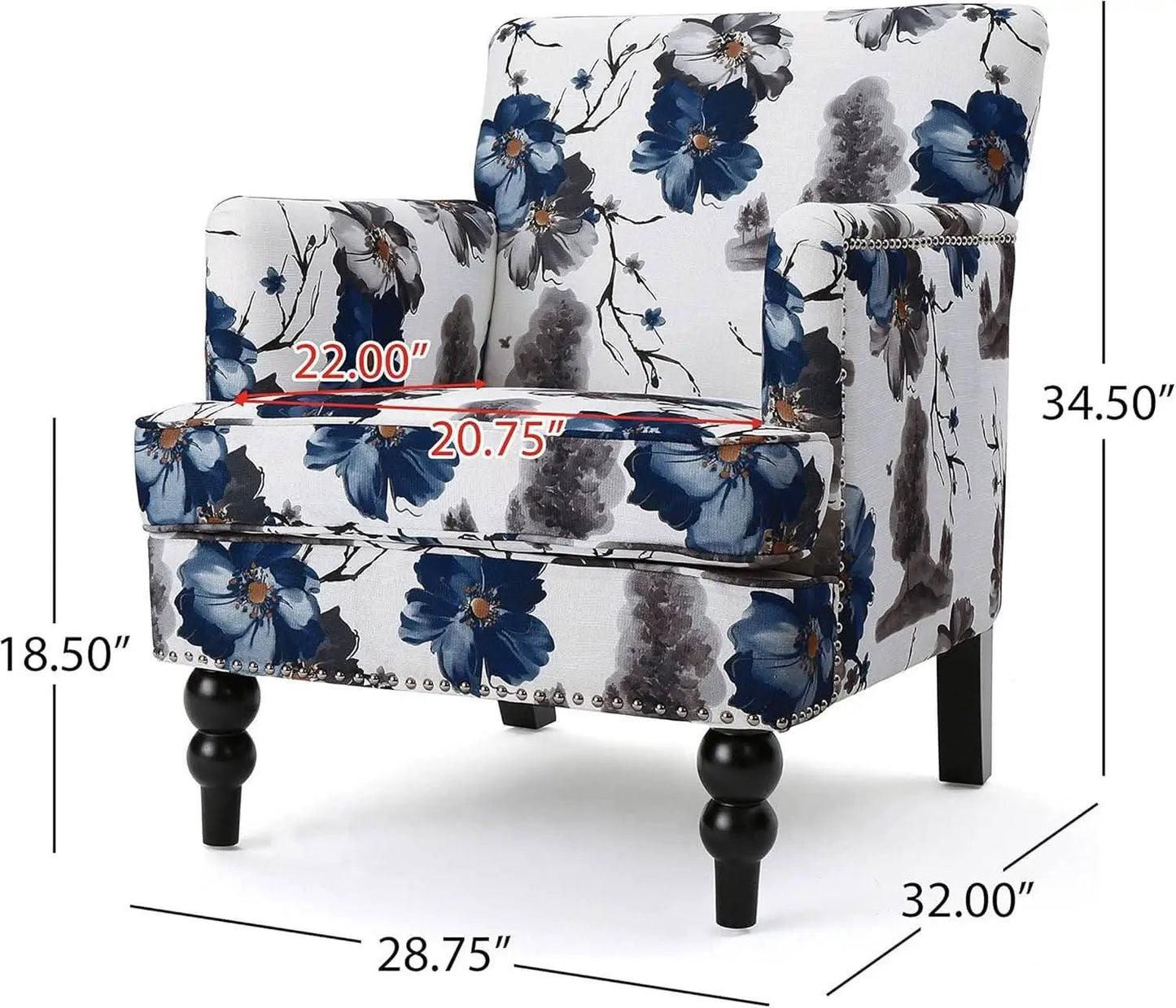 Boaz Floral Print Fabric Club Chair 32 Inch Depth Polyester from PriceLows™