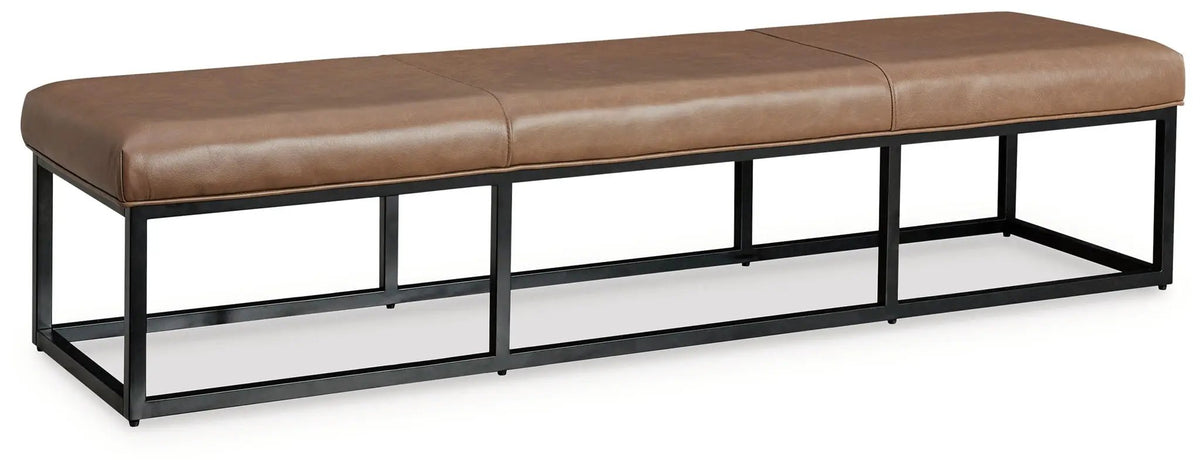Joston Accent Bench | Caramel Leather Upholstery | 71.25 Inch Width | Natural Hide Variations