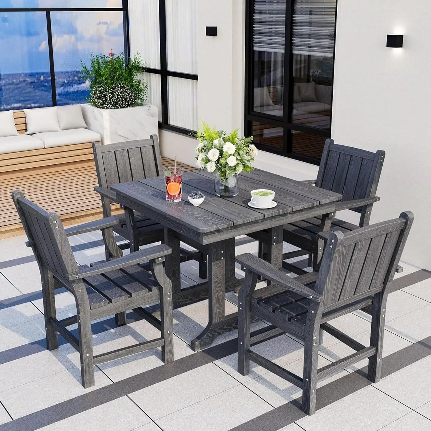 Spacious Five Piece Outdoor Dining Set with Umbrella Hole from PriceLows™