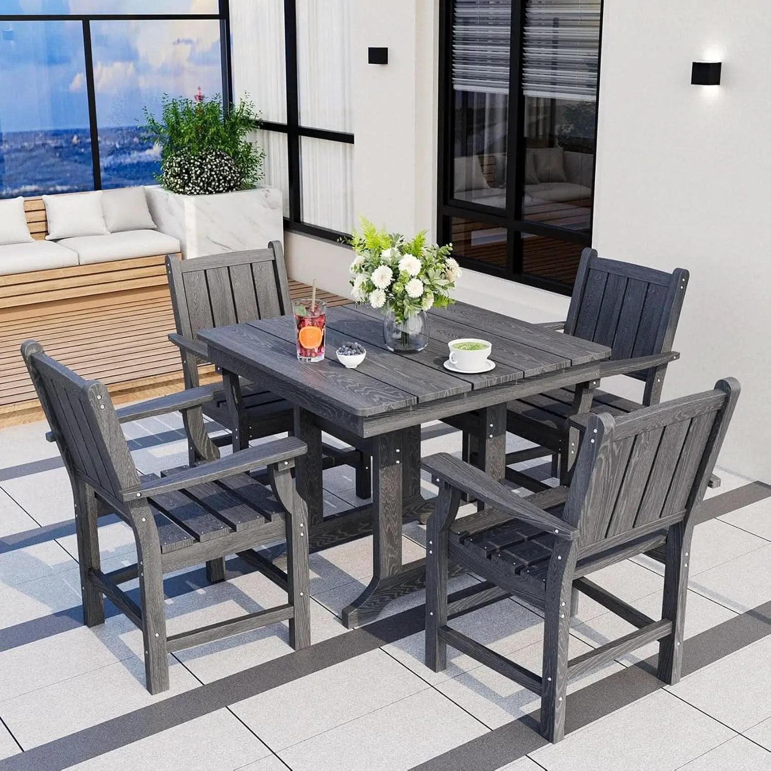 Spacious Five Piece Outdoor Dining Set with Umbrella Hole from PriceLows™