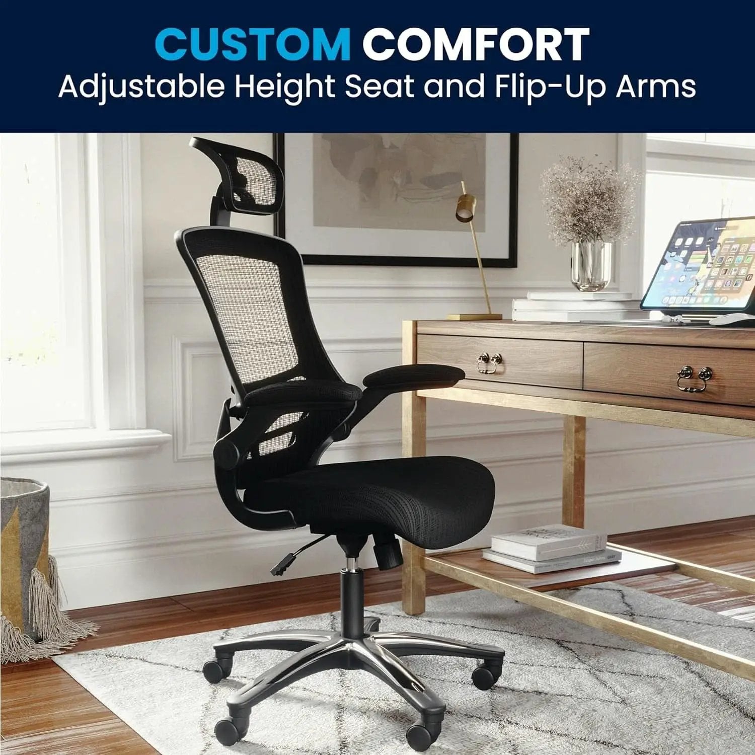 High Back Swivel Office Chair With Lumbar Support Black from PriceLows™