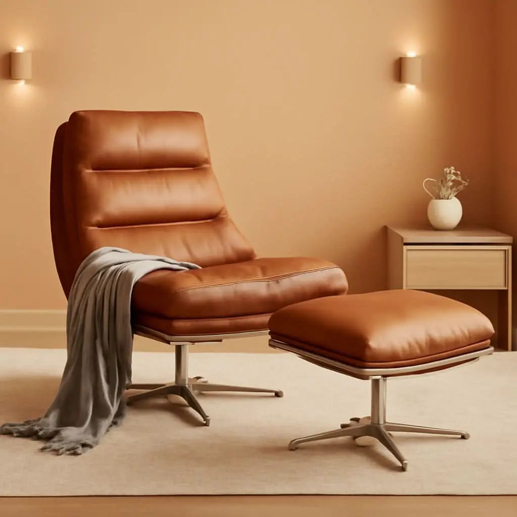 Brown Upholstered Faux Leather Swivel Chair Ottoman from PriceLows™