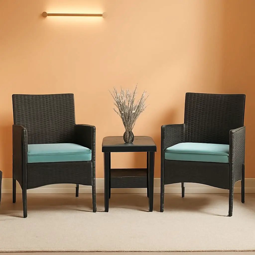 3 Piece Outdoor Patio Furniture Set With 2 Rattan Chairs And Blue Cushions For Porch And Garden from PriceLows™