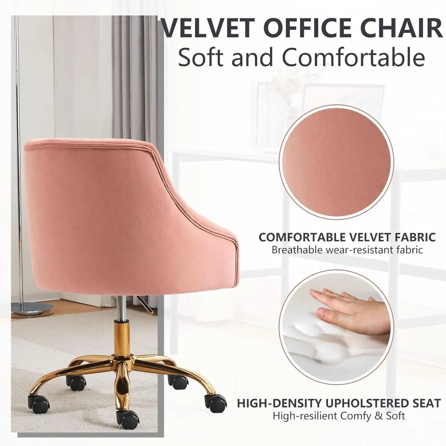 Pink Velvet Office Chair 360 Swivel Modern Desk Chair from PriceLows™