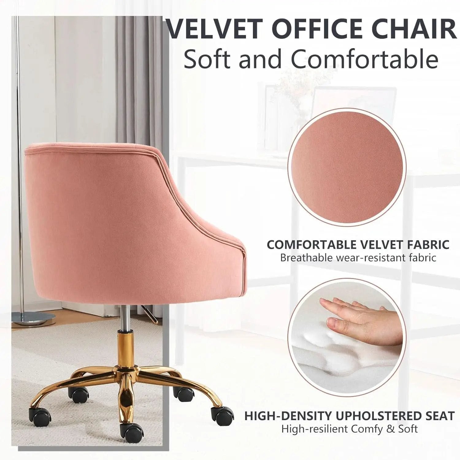 Pink Velvet Office Chair 360 Swivel Modern Desk Chair from PriceLows™