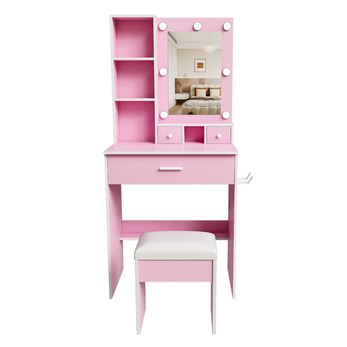 Vanity Table | LED Mirror | Power Outlet | Includes Stool