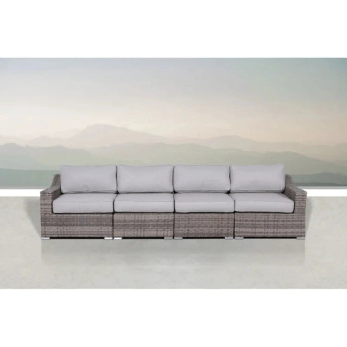 Contemporary Outdoor Rattan Wicker Sectional Seating Group With Cushions | 33 x 122 x 26 in | Rattan & Wicker | Living Room