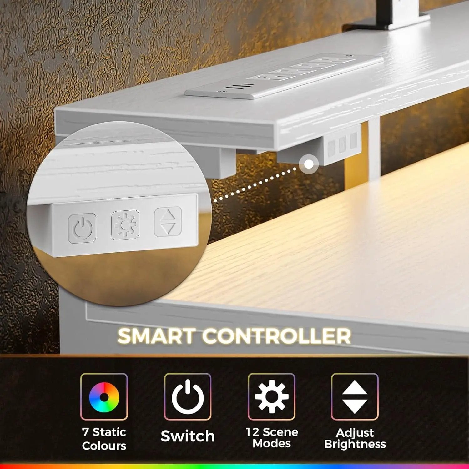 White 47 Inch LED Gaming Desk With 6 Drawers USB Type C from PriceLows™