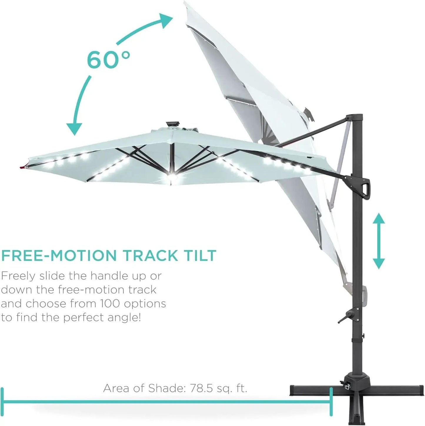 10 Foot Solar LED Cantilever Patio Umbrella With 360 Degree Rotation And Integrated Lights from PriceLows™