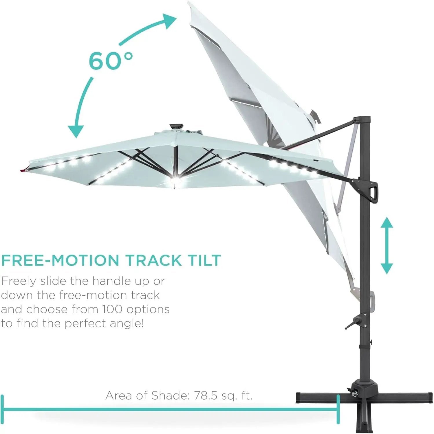 10 Foot Solar LED Cantilever Patio Umbrella With 360 Degree Rotation And Integrated Lights from PriceLows™