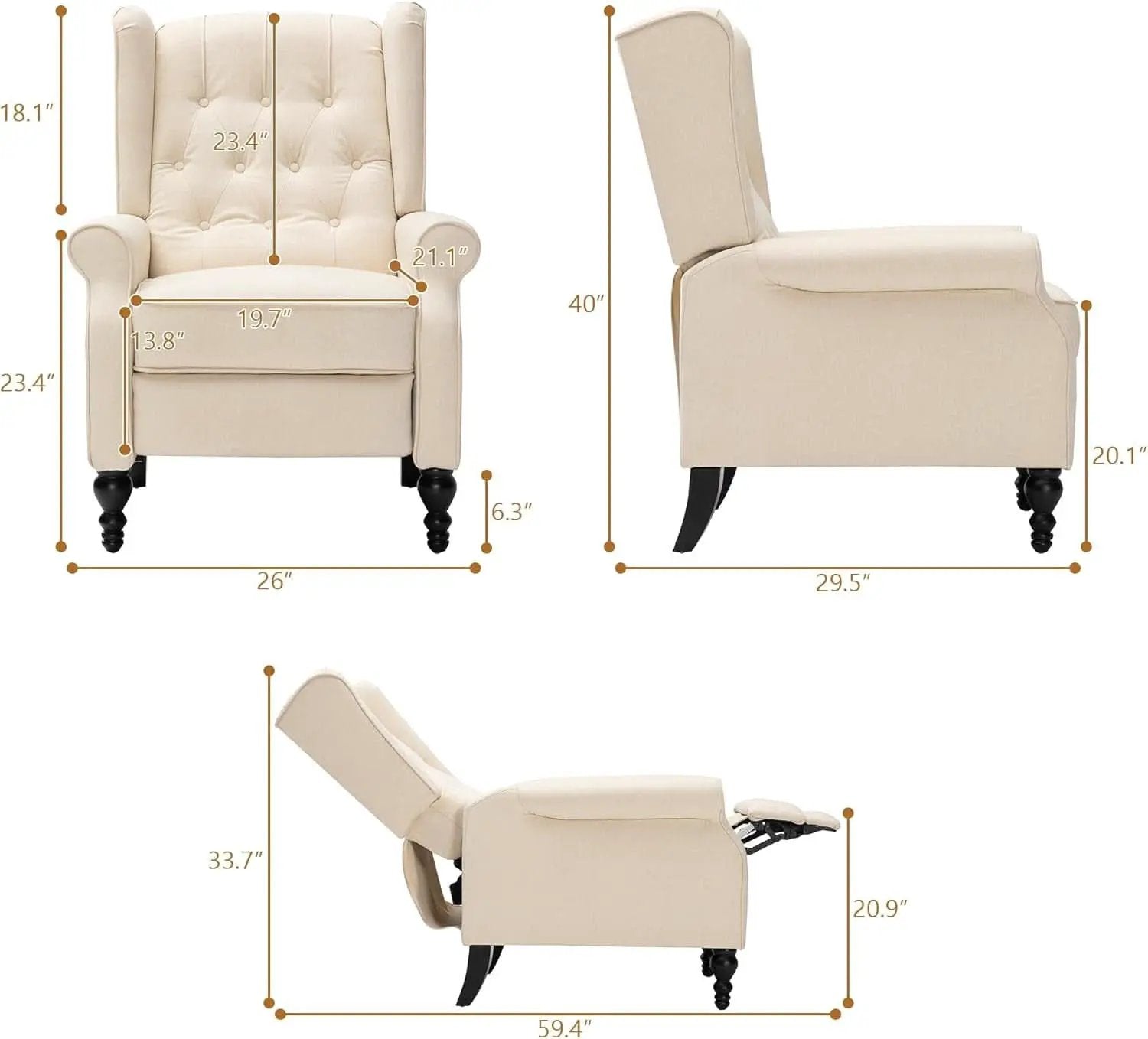 Beige Mid Century Wingback Recliner Chair With Upholstered Fabric from PriceLows™