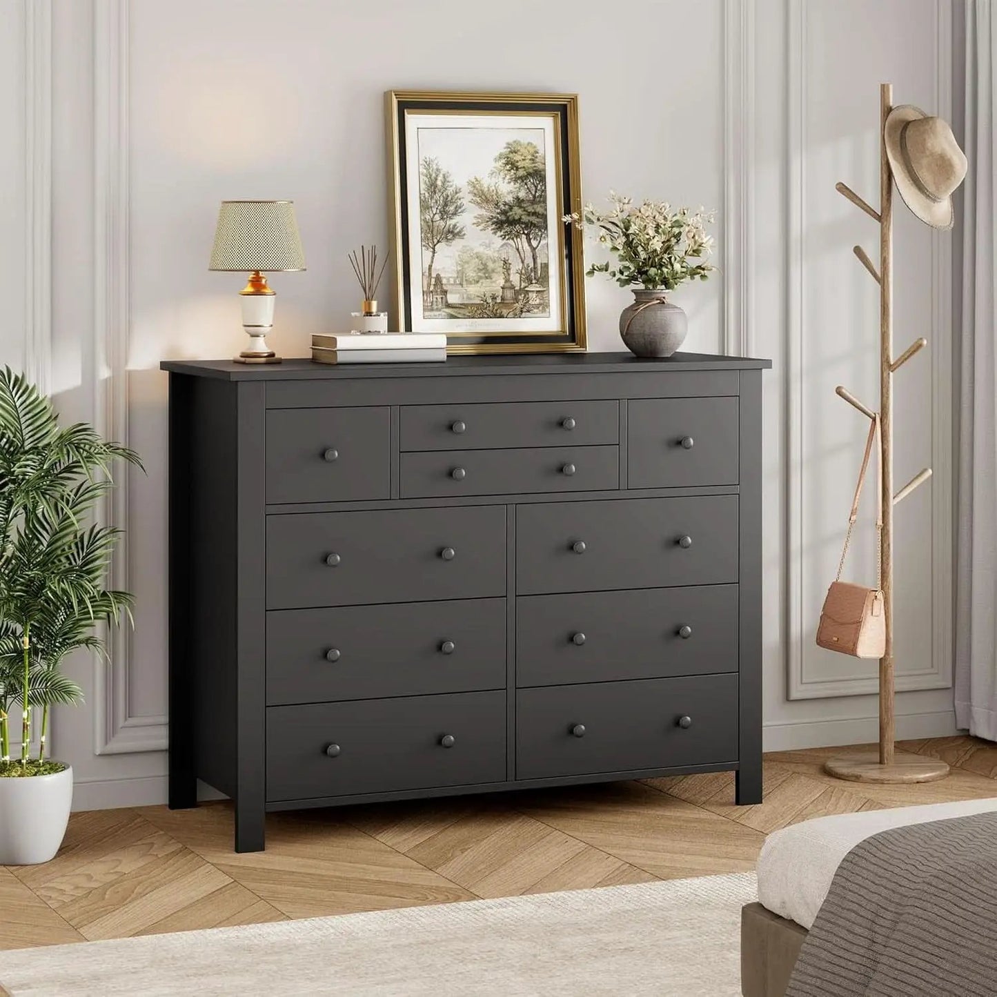 Ten Drawer Premium Hardwood Dresser Walnut Finishing from PriceLows™