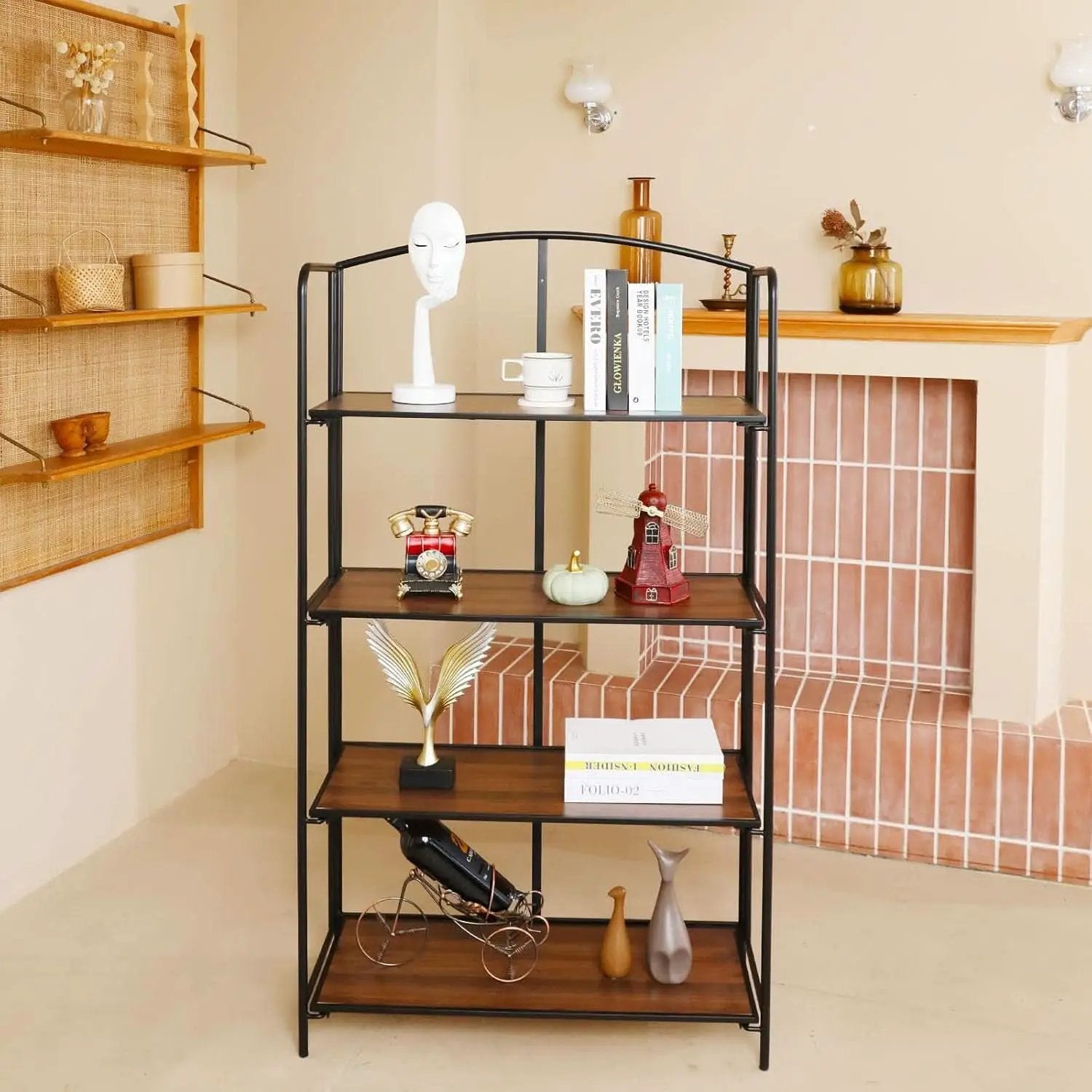 4 Tier Black Folding Bookshelf for Living Room Home Office from PriceLows™
