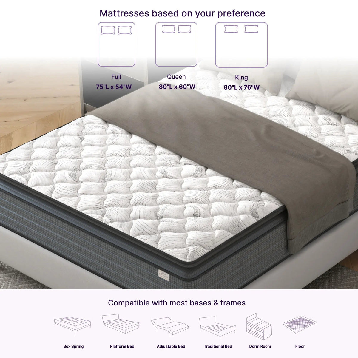 Isabella Hybrid Pillow Top Mattress | 14 Inch Height | Orthopedic Support | Adjustable Base Compatible