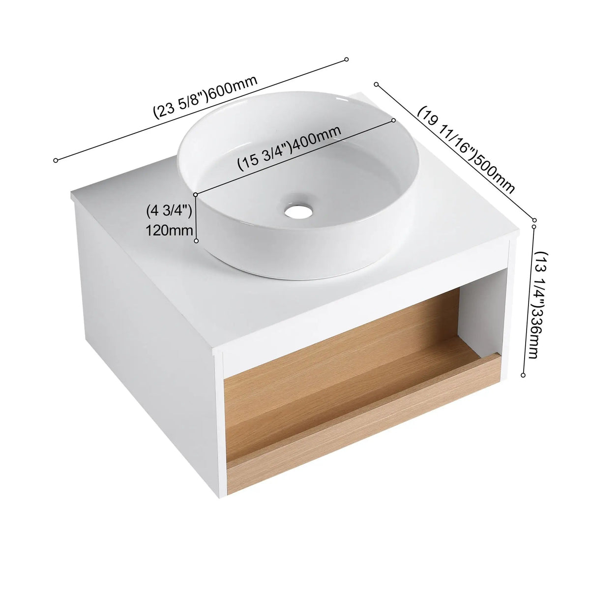Floating Bathroom Vanity | Round Glossy Sink | Wall Mounted | Compact Design
