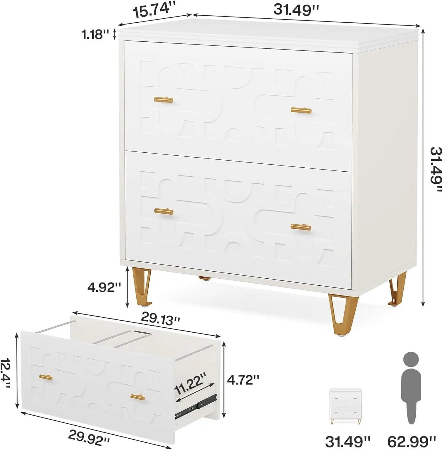 Two Drawer Lateral File Cabinet White And Gold For Legal Letter A4 Files Printer Stand Home Office from PriceLows™