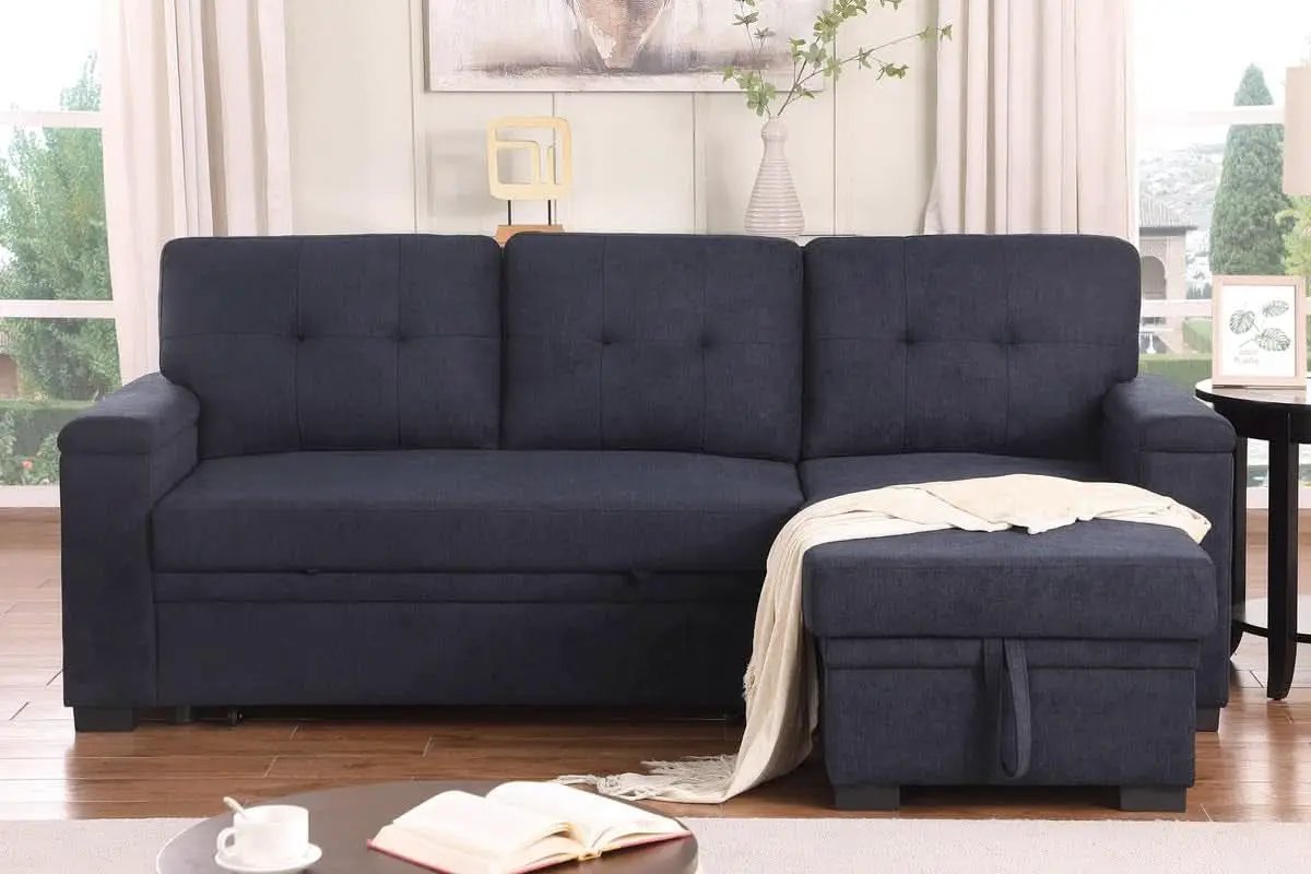 85Inch Dark Gray Reversible Sleeper Sectional Sofa from PriceLows™