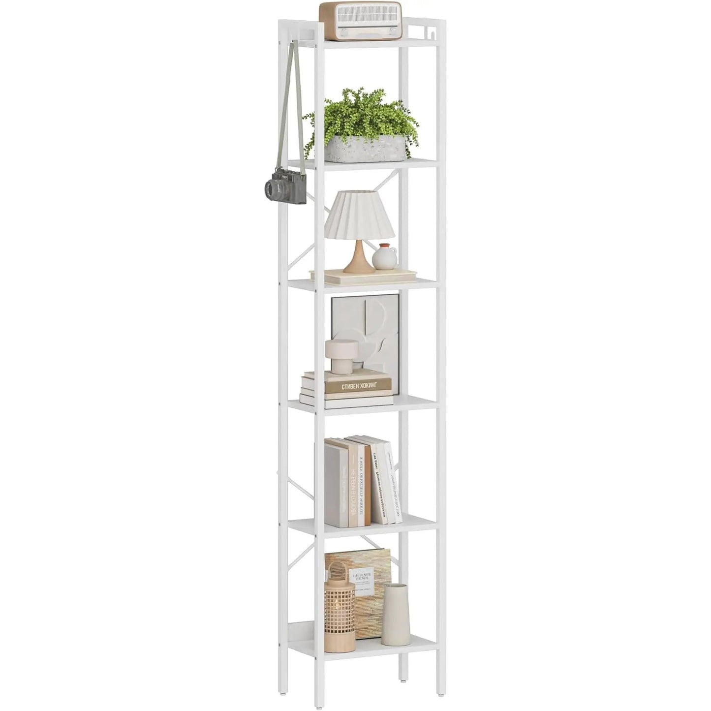 6 Tier White Industrial Bookshelf For Home Office Living Room from PriceLows™