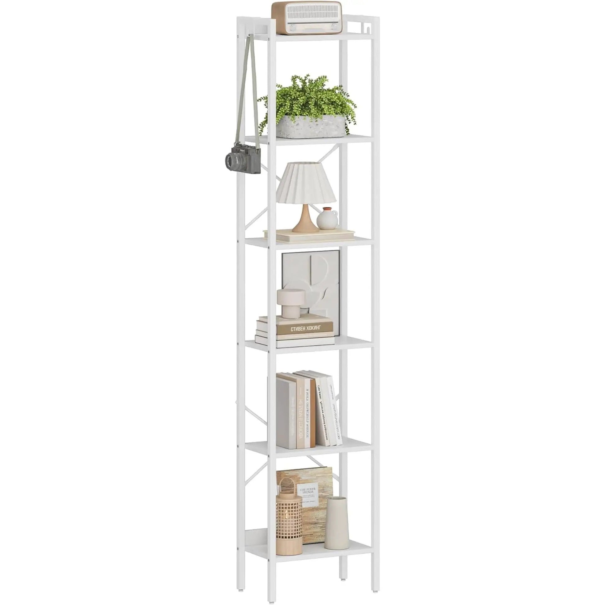 6 Tier White Industrial Bookshelf For Home Office Living Room from PriceLows™