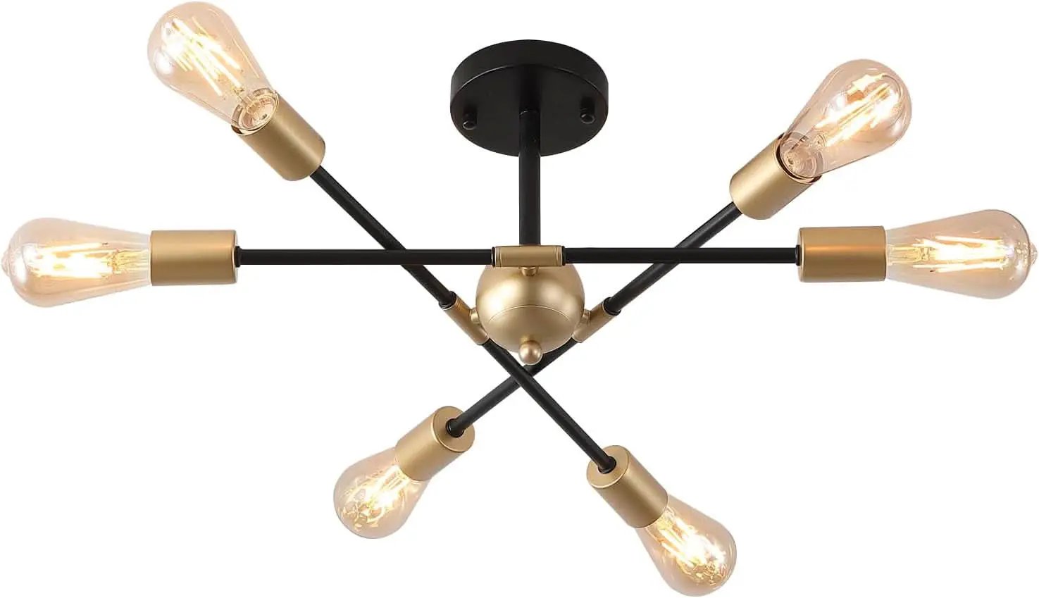 Black And Gold 6 Light Sputnik Ceiling Chandelier Semi Flush Mount UL Listed from PriceLows™