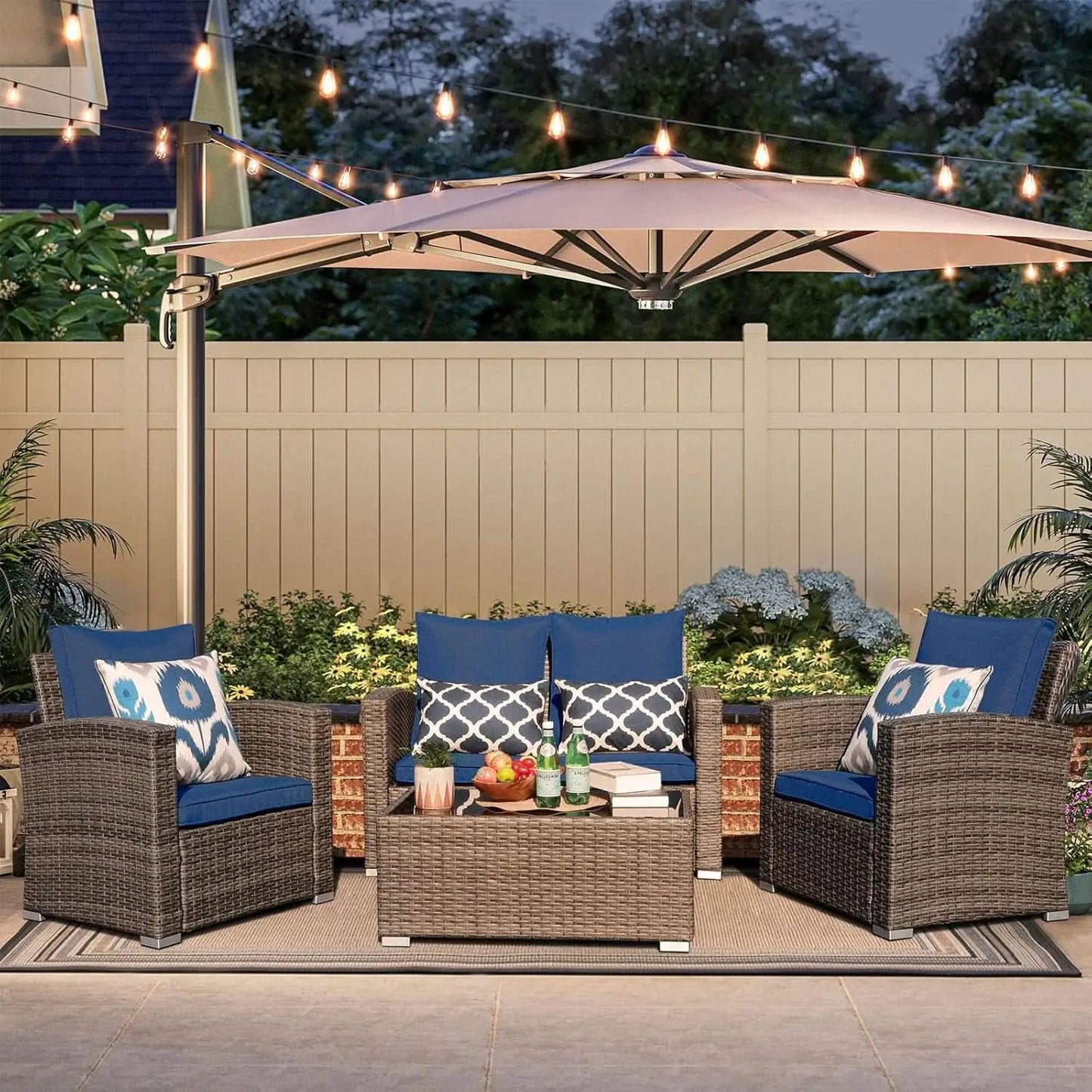 Navy Blue Outdoor Rattan Patio Furniture Set for Gatherings from PriceLows™