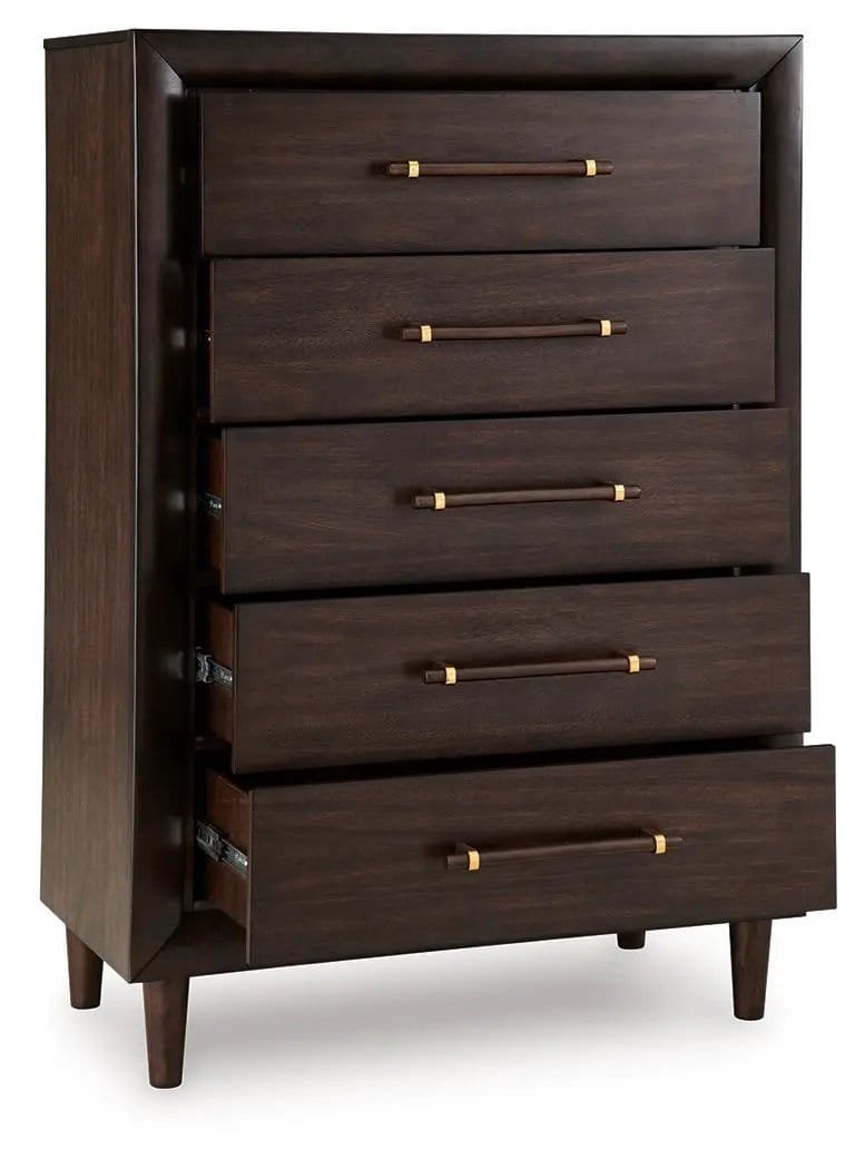Dantenton Five Drawer Chest | 36.38 x 18 x 53.5 in | Mango Wood & Metal | Merlot