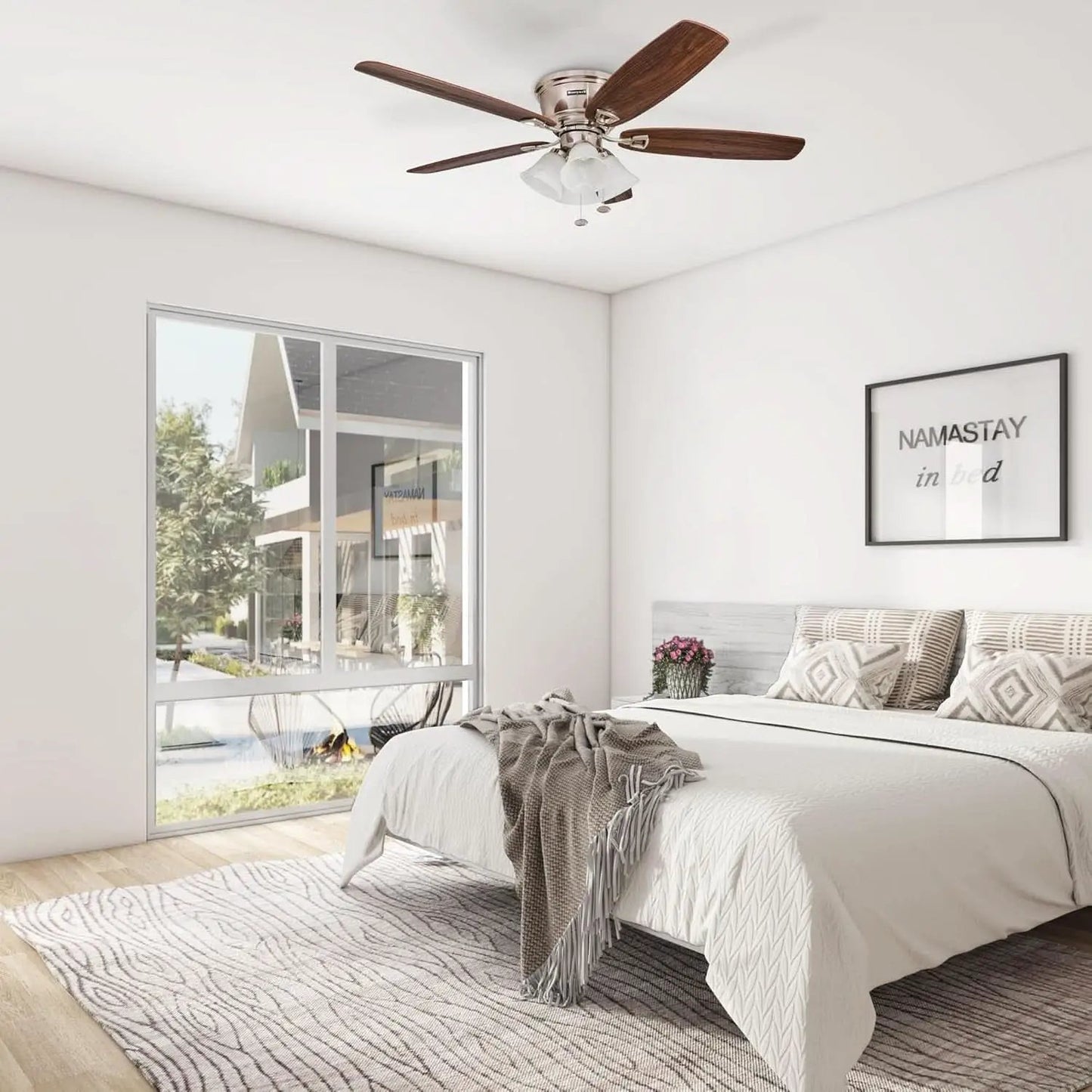 52 Inch Brushed Nickel LED Five Blade Ceiling Fan Light from PriceLows™