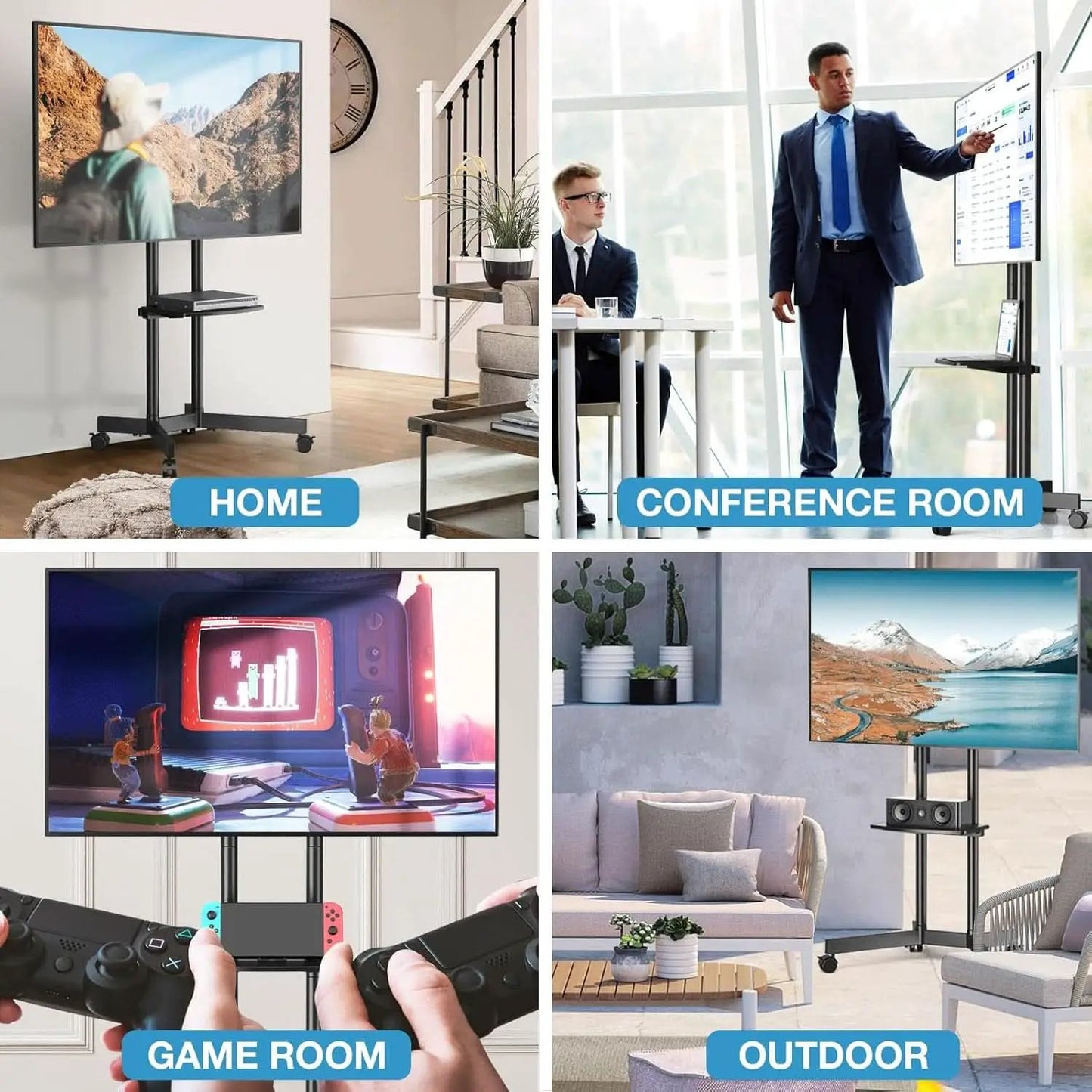 Rolling TV Stand 32-75 Inch With Height Adjustable Shelf from PriceLows™