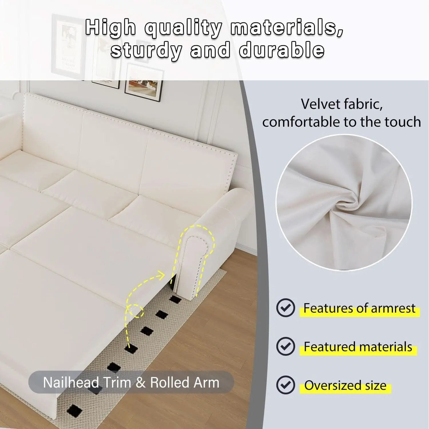 King Size Multifunctional Sleeper Sofa Beige Velvet from PriceLows™