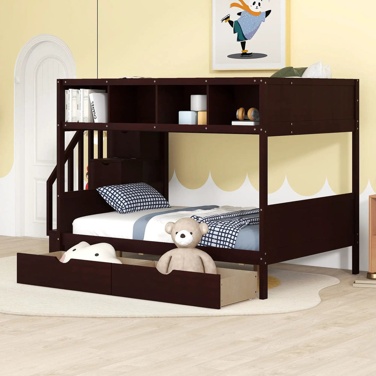 Bunk Bed With Shelfs, Storage Staircase And 2 Drawers | 93.2 x 57.5 x 62.4 in | Glass | Bedroom