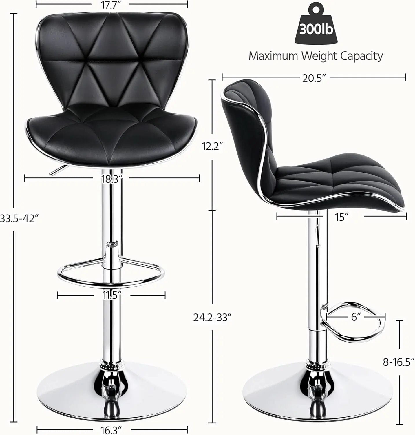 Adjustable Bar Stools Set Of 2 In Black PU Leather from PriceLows™