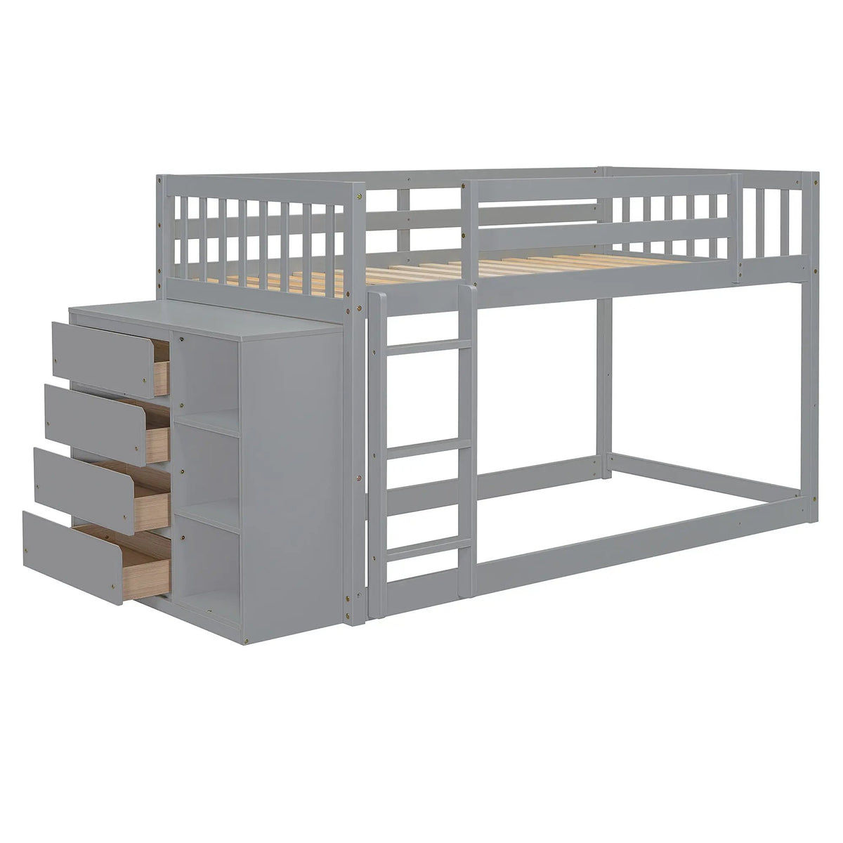 Bunk Bed | Solid Pine Frame | Four Drawers And Three Shelves | Full Size