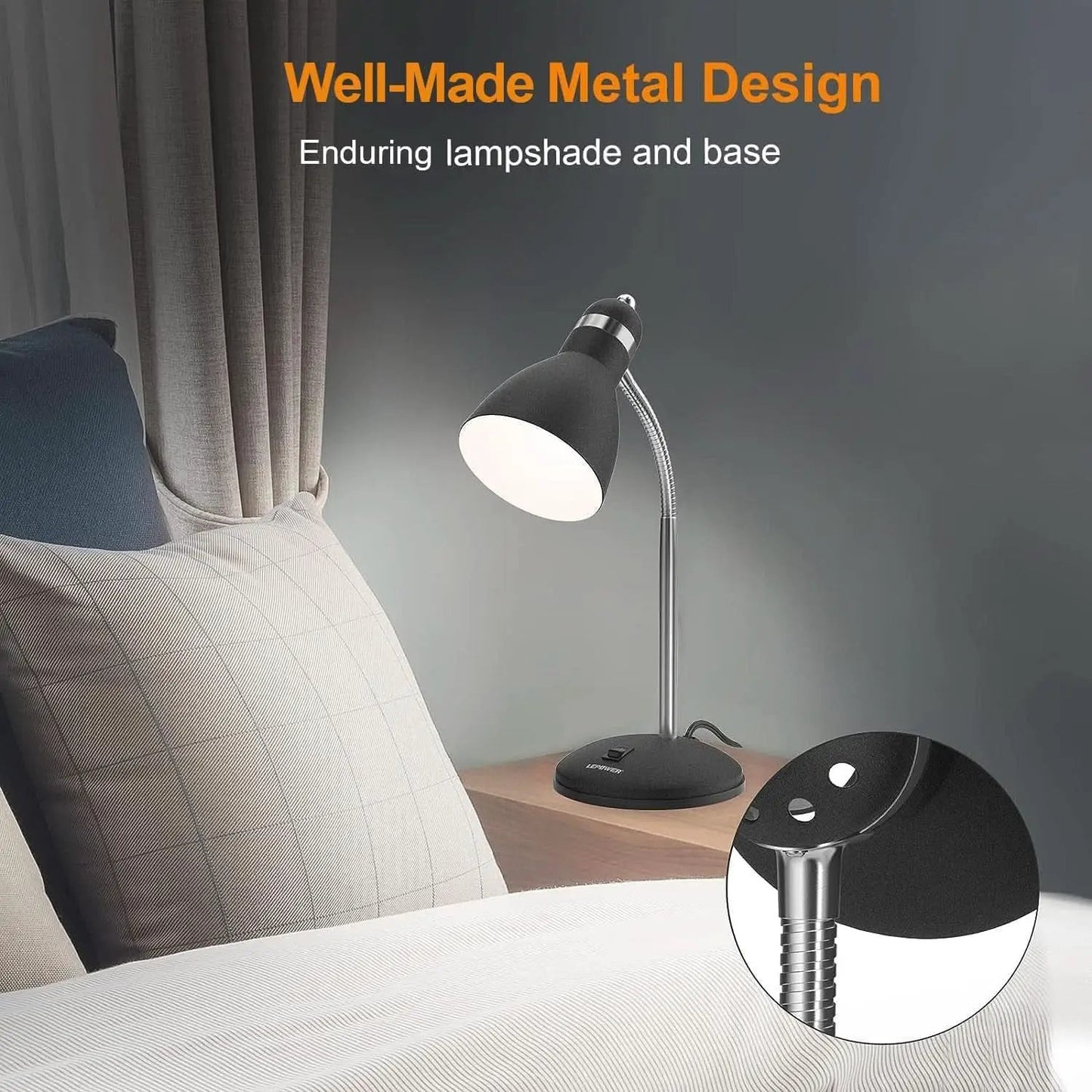 Matte Black Desk Lamp With Flexible Goose Neck Light from PriceLows™