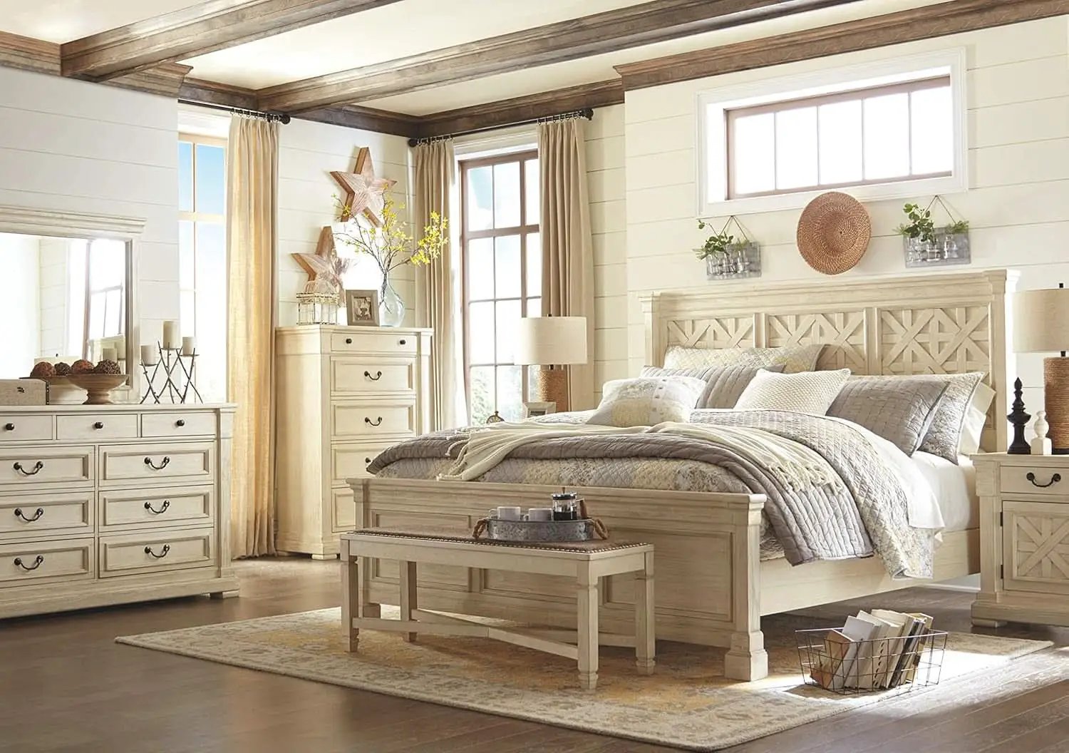 Bolanburg Upholstered Dining Bench Antique White Finish from PriceLows™
