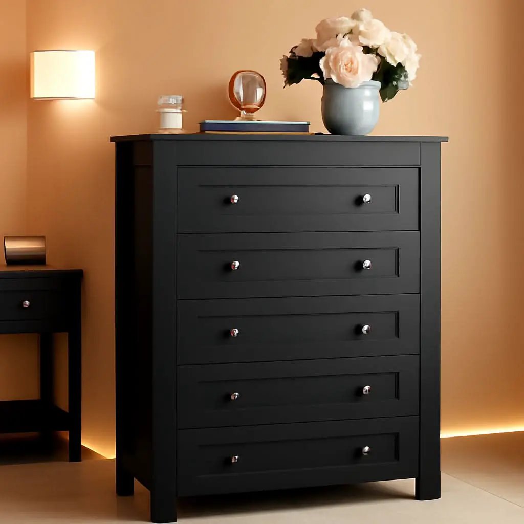 Farmhouse Tall Black Walnutstain Dresser With Drawers from PriceLows™