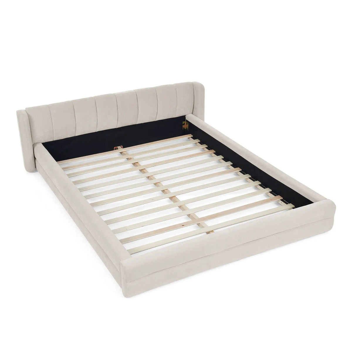 Modern Upholstered Bed Frame | Queen Size | Thick Fabric Upholstery | Grounded Headboard Design