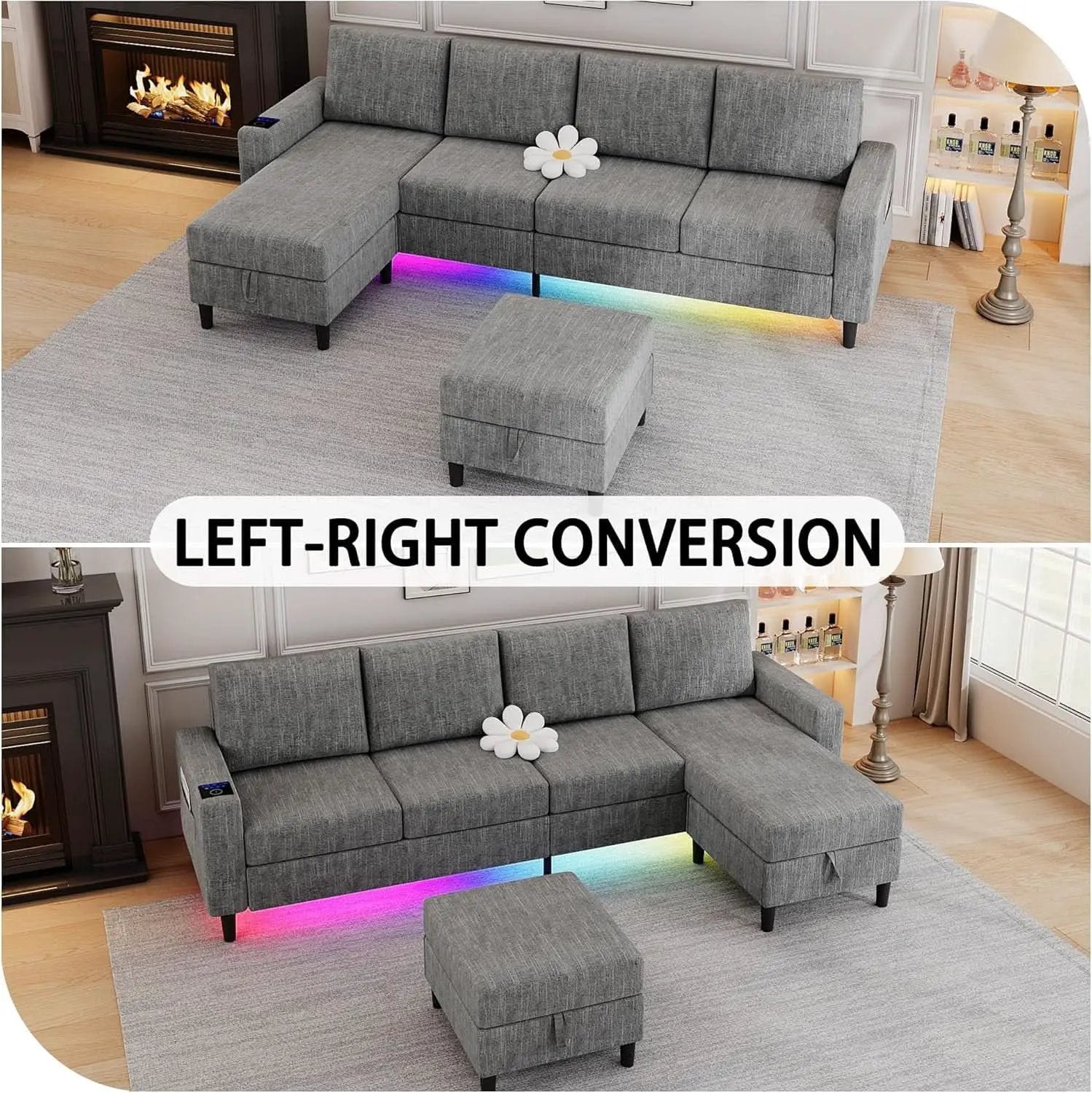 Light Grey 4 Seat Reversible Chaise Sectional Sofa from PriceLows™