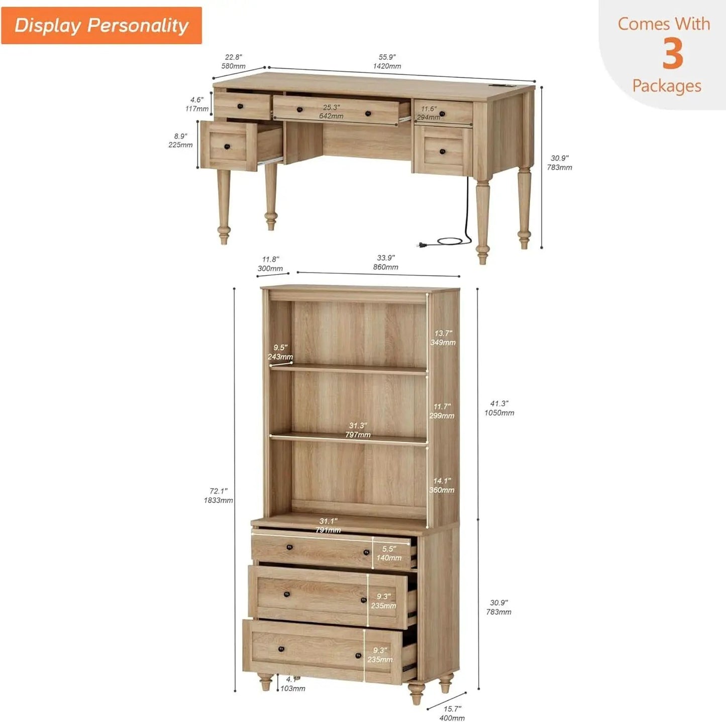 Oakwood Finish 56-Inch Executive Desk With USB Charging from PriceLows™